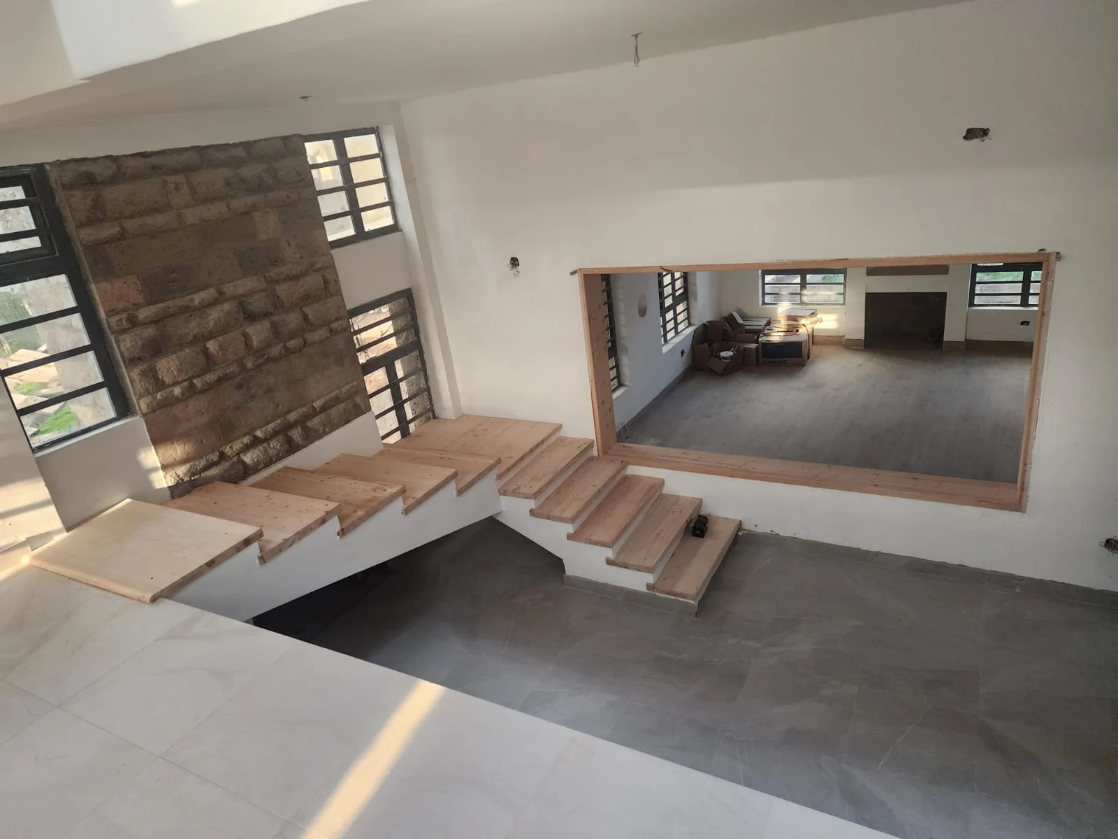 Interior finishing work with polished surfaces and detailing